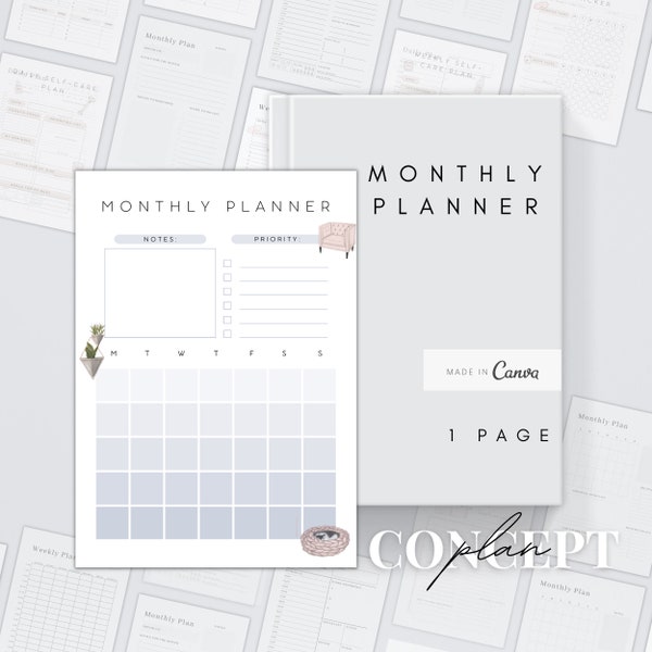 2024 Monthly Planner Printable | Editable Canva Monthly Calendar Template | Month At a Glance | Digital Monthly Print Inserts| To Do List A5