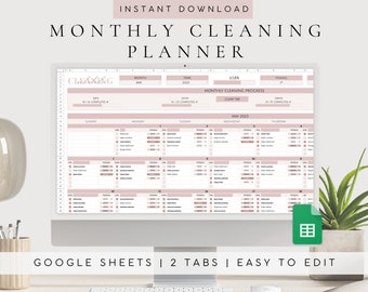 Digital Cleaning Schedule Spreadsheet Template Google Sheets | Family Cleaning Checklist | Declutter Checklist | Monthly Cleaning Planner