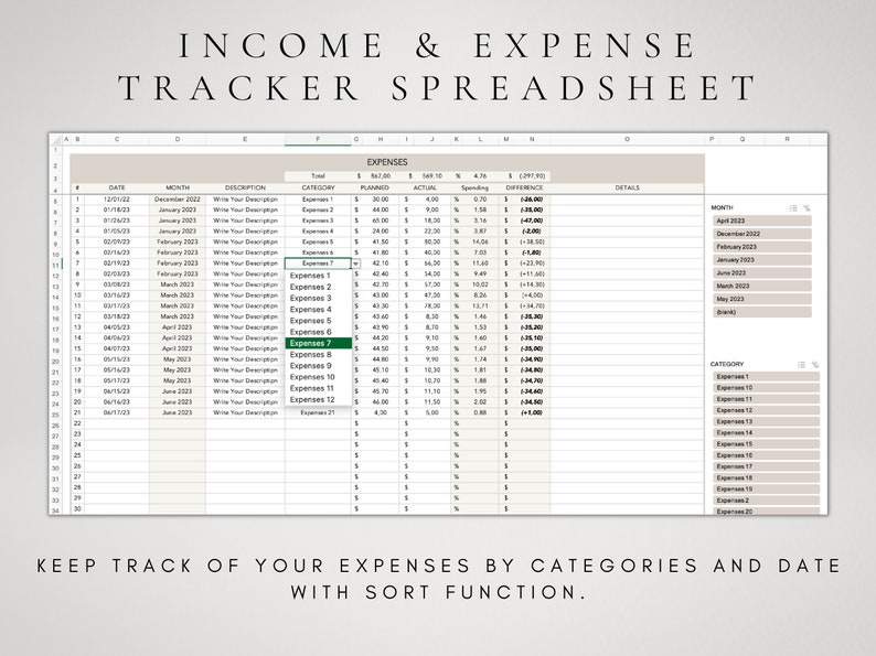 Income and Expense Tracker Excel Monthly Budget Spreadsheet - Etsy