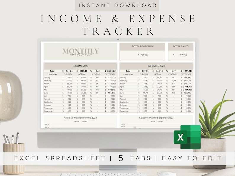 Income and Expense Tracker Excel Monthly Budget Spreadsheet - Etsy
