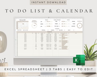 Excel To Do List Template Spreadsheet | Task Planner Excel | Daily To Do List | Task Tracker Excel | Digital Task List | Checklist Template