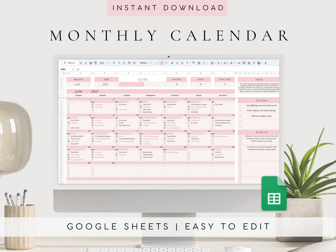 2024 2025 Calendar Spreadsheet Google Sheets Monthly Calendar to Do