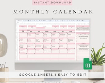 Calendrier 2024 Feuille de calcul | Calendrier mensuel Google Sheets | Modèle de liste de tâches | Feuille de calcul du planificateur de tâches | Agenda numérique simple