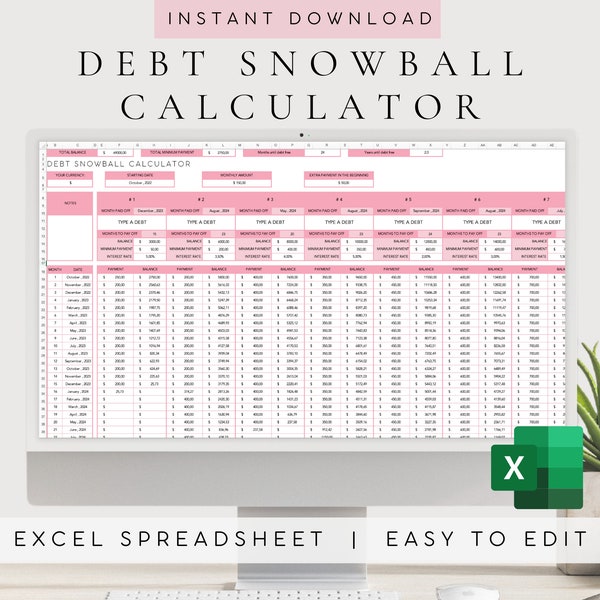 Excel Schulden Amortungsrechner Tabellenkalkulation | Dave Ramsey Schulden Schneeball Rechner | Schulden Tracker | Budgetplaner Vorlage | Finanzplaner