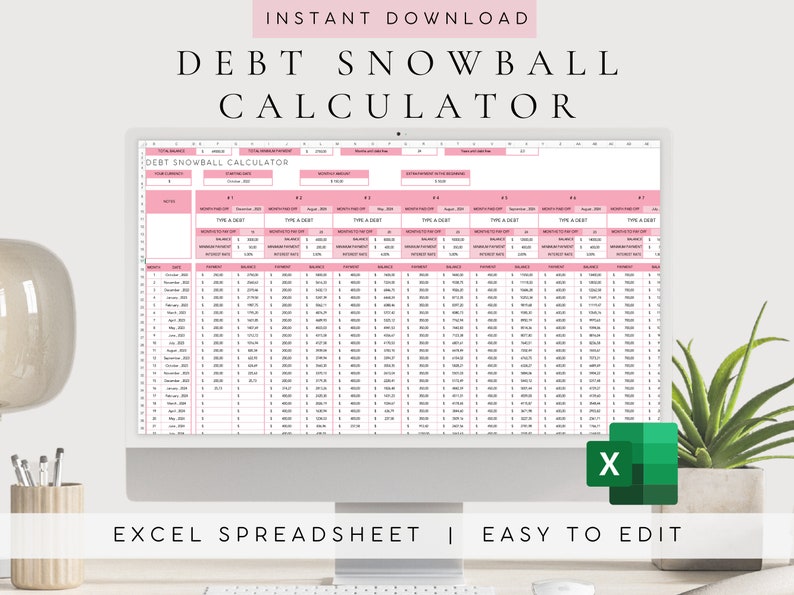 Calculateur de remboursement de dette Excel Feuille de calcul Dave Ramsey Calculatrice boule de neige sur la dette Suivi de la dette Modèle de planificateur budgétaire Planificateur financier image 1