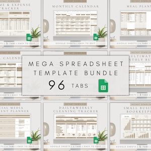 Spreadsheetsjabloonbundel | Google-spreadsheet met digitale planner | Digitaal trackerdashboard | Google Spreadsheets-sjabloon | Alles-in-één digitale planner