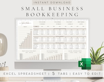 Small Business Bookkeeping Excel Template, Income Expense Tracker (Digital Download)
