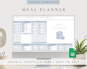 Digital Meal Planner | Automated Grocery List | Meal Planner Google Sheets | Meal Plan Template | Weekly Meal Plan | Meal Planning |Editable