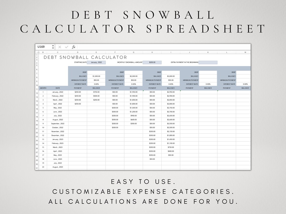 Debt Payoff Calculator Spreadsheet Debt Snowball Spreadsheet Etsy