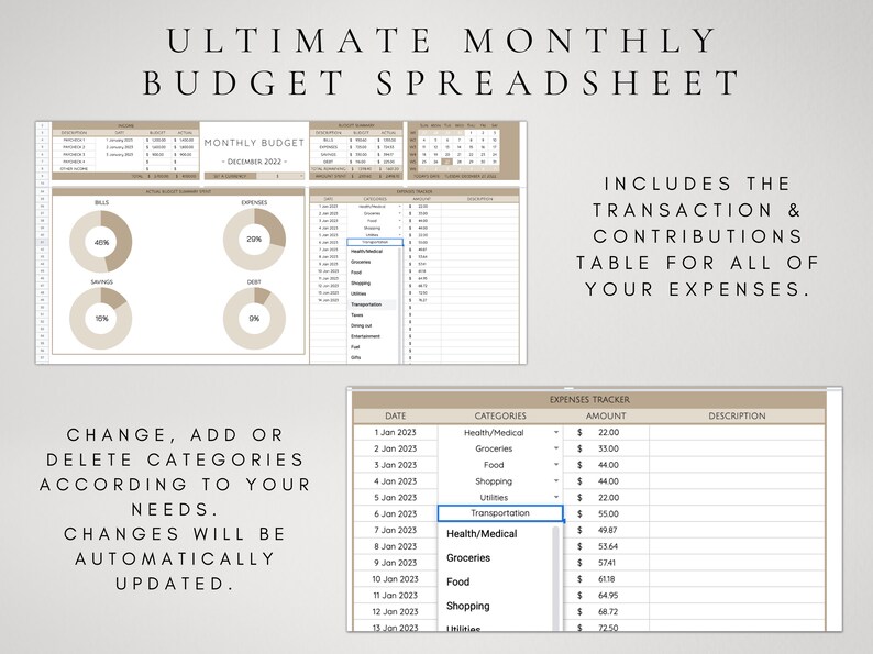 Ultimate Monthly Budget Spreadsheet Template for Google Sheets ...