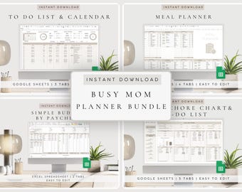 Busy Mom Planner Google Sheets Template, Family Organizer Spreadsheet, Weekly Monthly Schedule, Household Budget Tracker, Meal Plan List