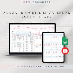 Google Sheets Budget Spreadsheet | Annual Budget Spreadsheet | Monthly Budget Tracker | Bill Calendar Planner | Income Expense Tracker