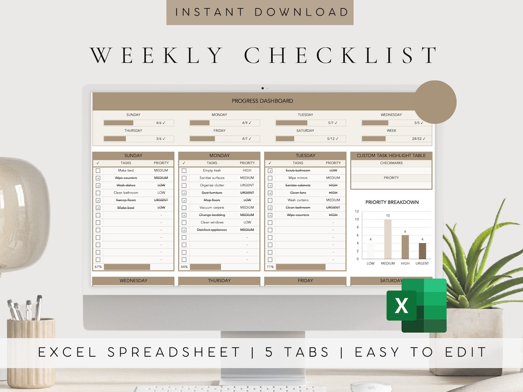 Excel Checklist Spreadsheet Template | Excel to Do List Template | Task ...