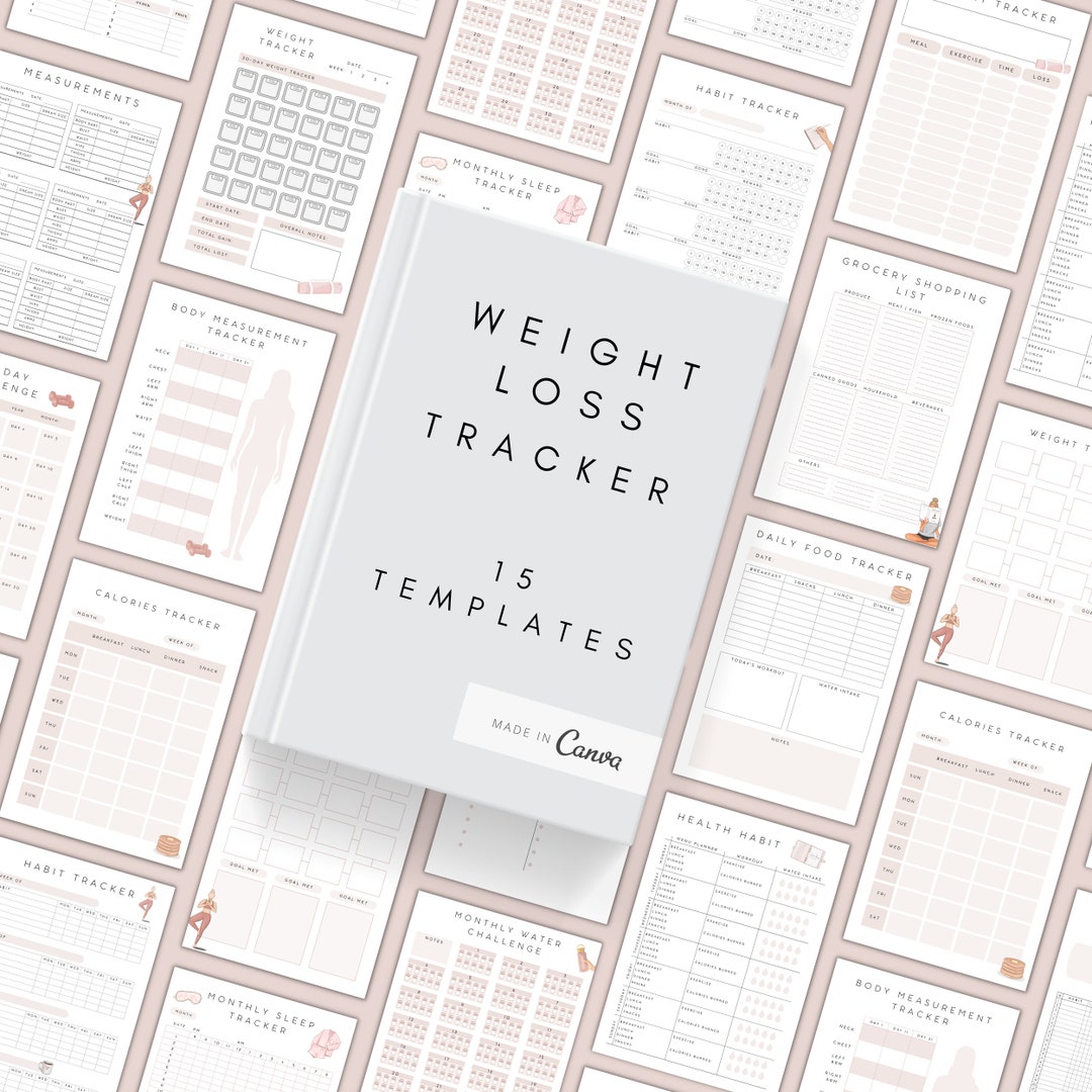 Weight Loss Tracker Printable | Wellness Journal Editable Canva ...