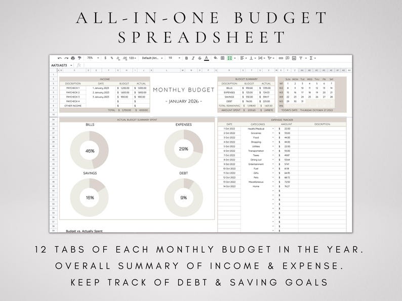 Budget Spreadsheet Google Sheets | Digital Budget Spreadsheet Monthly and Annual Finance Tracker | Personal Finances Spreadsheet Planner image 2