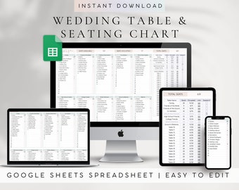 Digital Wedding Table & Seating Chart Spreadsheet Template Google Sheets| Wedding Seating Chart Spreadsheet | Wedding Guest List | Rainbow