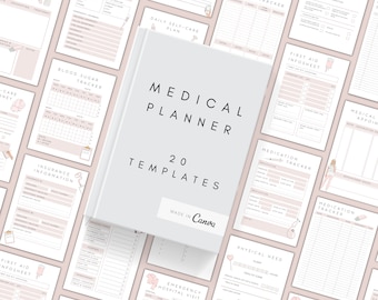 Plantilla de planificador médico digital / Planificador de atención médica / Planificador de salud / Registro de medicamentos / Carpeta médica / Kit de plantillas de bienestar de Canva