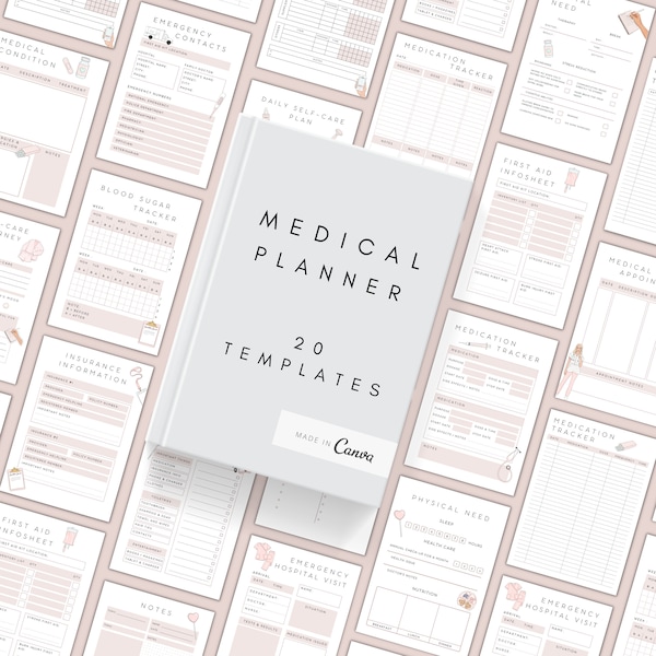 Sjabloon voor digitale medische planner | Zorgplanner | Gezondheidsplanner | Medicatietracker | Medisch bindmiddel | Canva Wellness-sjabloonkit