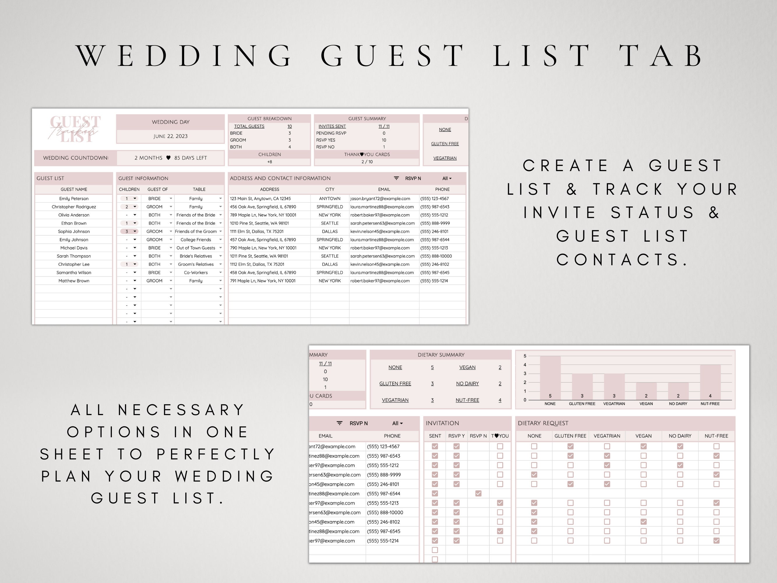 Invitation Spreadsheet Wedding Planning Spreadsheet Google Sheets | Guest List Tracker ...