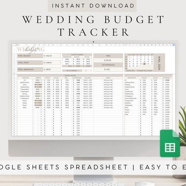 Wedding Budget Planner Spreadsheet Google Sheets | Wedding Budget Tracker| Wedding Spreadsheet| Budget Spreadsheet|Wedding Planning Template