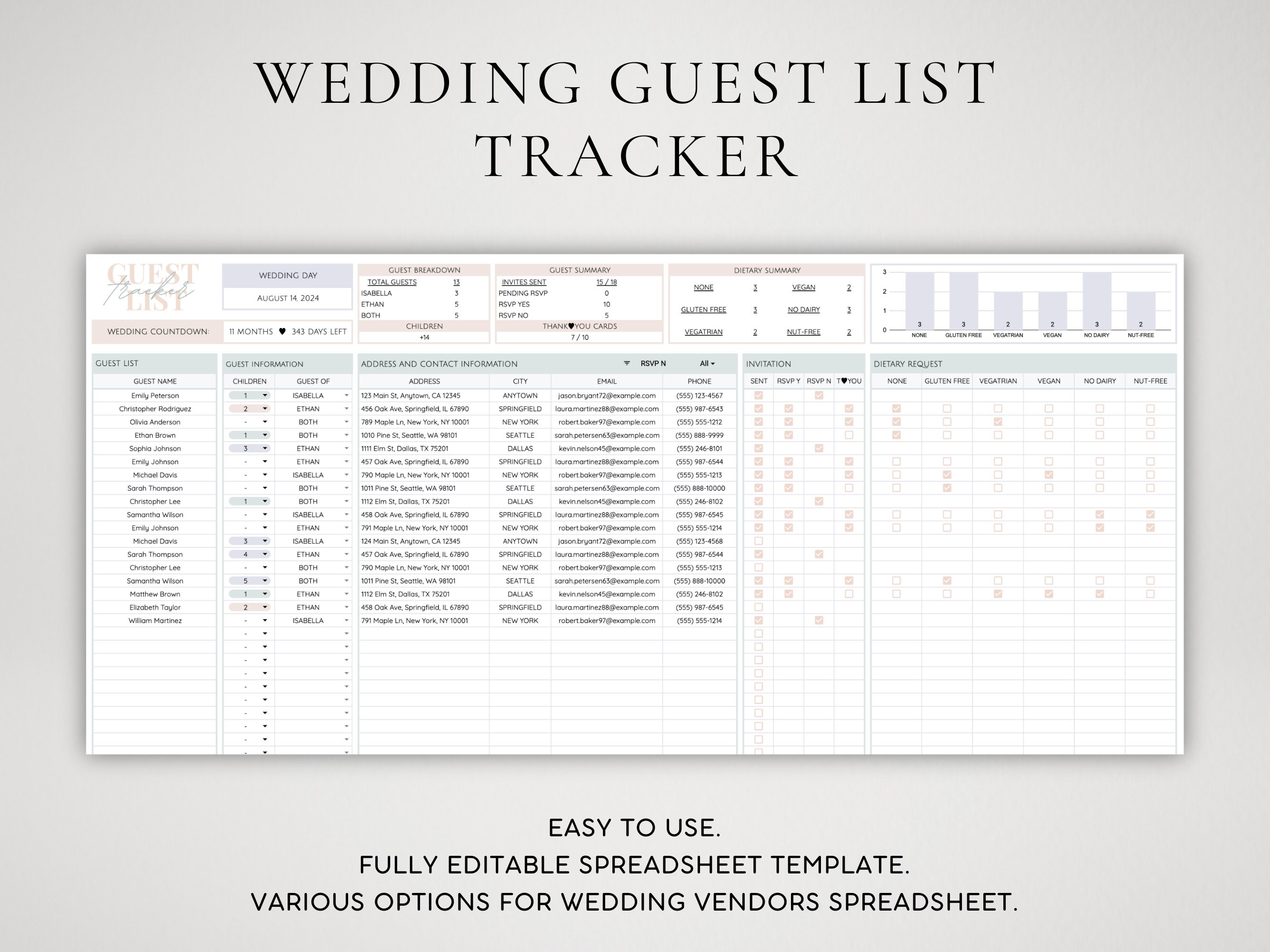 Digital Wedding Guest List Organizer Google Sheets | RSVP Tracking ...