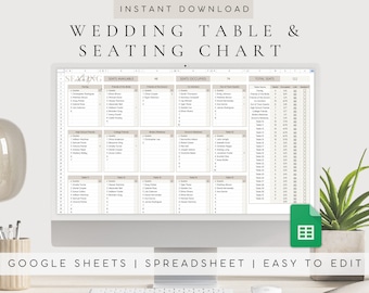 Plano de asientos para bodas / Distribución de asientos / Planificador de bodas digital en Google Sheets / Hoja de cálculo de bodas en Google / Plano de mesas para bodas