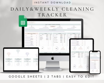 Plantilla editable de cronograma de limpieza (Hojas de cálculo de Google) / Hoja de cálculo de lista de verificación de limpieza / Plantilla de cuadro de tareas / Planificador de limpieza diario y semanal