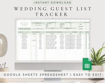 Wedding Guest List Spreadsheet | Wedding Guest Plan | Wedding Guest address | Wedding Planning Digital Template | Wedding Planner Dashboard