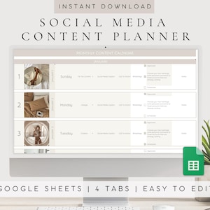 Calendario de contenido para redes sociales / Plantilla de planificador de contenido (Hojas de cálculo de Google) / Mensual / Planificador de marketing en redes sociales / Planificador digital 2026