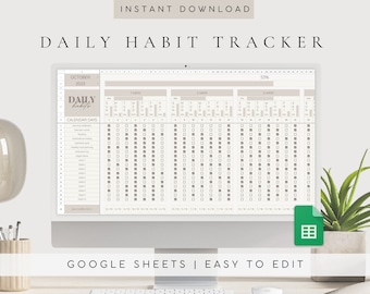 Habit Tracker Spreadsheet Template Google Sheets | Daily,Weekly,Monthly Habit Planner | Goal Tracker | Productivity Planner Spreadsheet