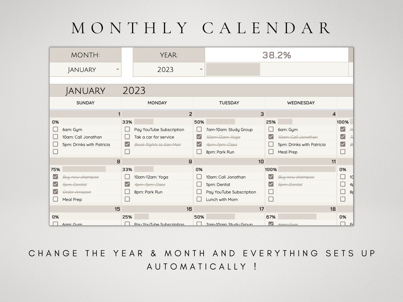 Digital Monthly Calendar 2023 Google Sheets Task Planner Etsy UK