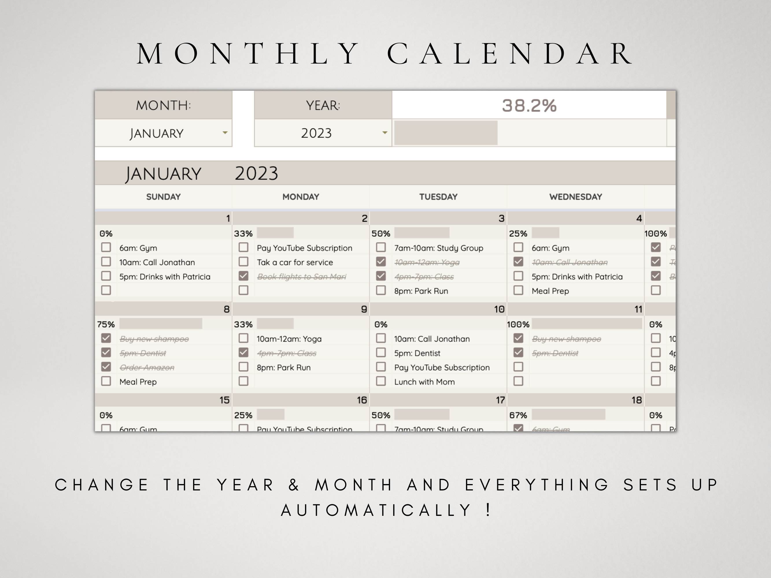 Digital Monthly Calendar 2023 Google Sheets Task Planner Etsy UK