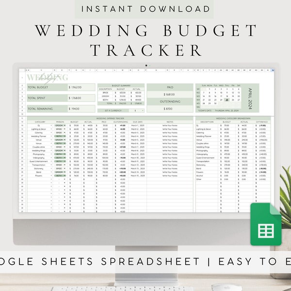 Digital Wedding Budget Tracker | Wedding Expense Tracker | Finance Planner | Wedding Payment Tracker | Google Sheets| Wedding Budget Planner