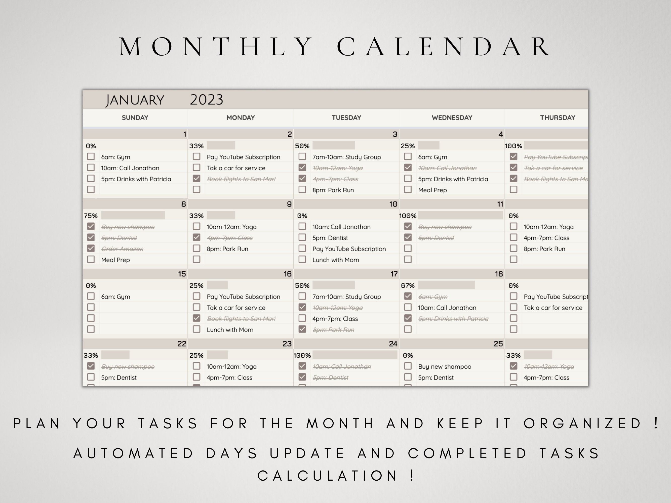 Digital Monthly Calendar 2023 Google Sheets Task Planner Etsy UK