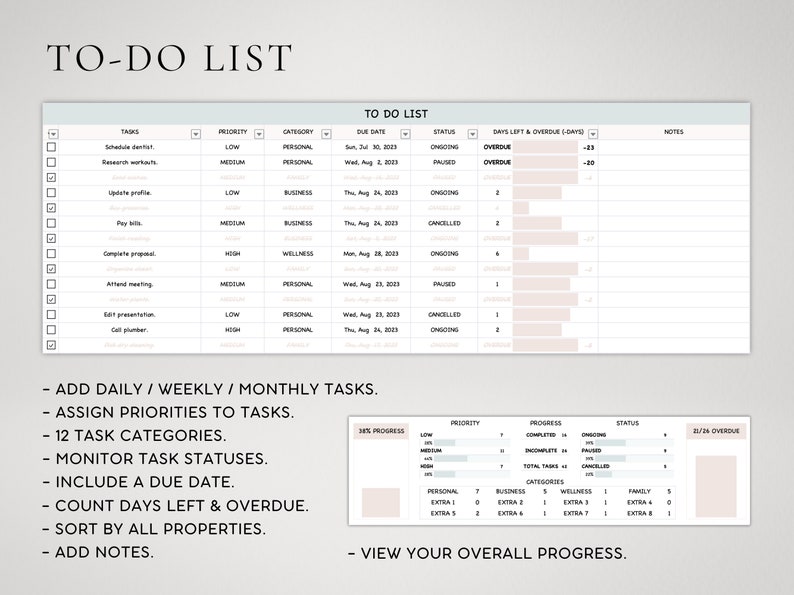 Task Tracker and Smart Calendar Template Excel, Daily Monthly Planner ...
