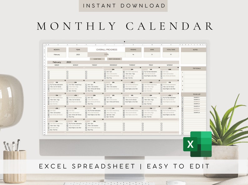 Digitaler Monatskalender 2024 2025 Excel Vorlage - Etsy.de