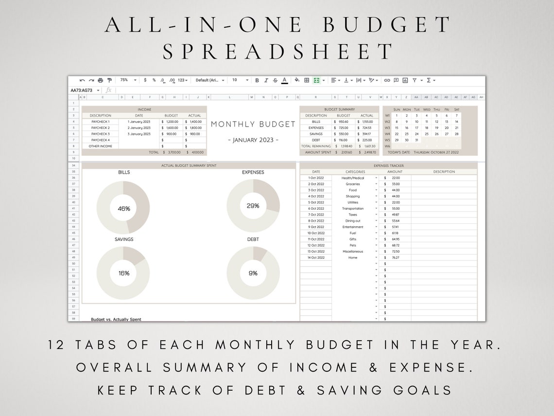 Budget Spreadsheet Google Sheets Digital Budget Dashboard - Etsy