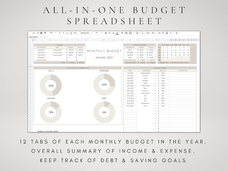 Budget Spreadsheet Google Sheets Digital Budget Dashboard Kit Monthly Budget Annual Budget Plan Personal Finances Financial Planner image 3