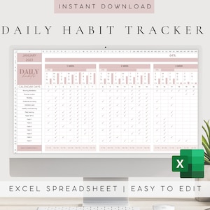 Habit Tracker Spreadsheet Template Excel | Daily,Weekly,Monthly Habit Tracker | Goal Tracker| Productivity Planner Spreadsheet| Goal Setting
