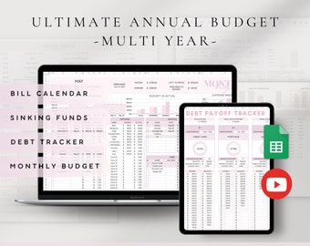 Ultimate Annual Budget Spreadsheet Google Sheets | Monthly Debt Sinking Funds Bill Subscription Tracker