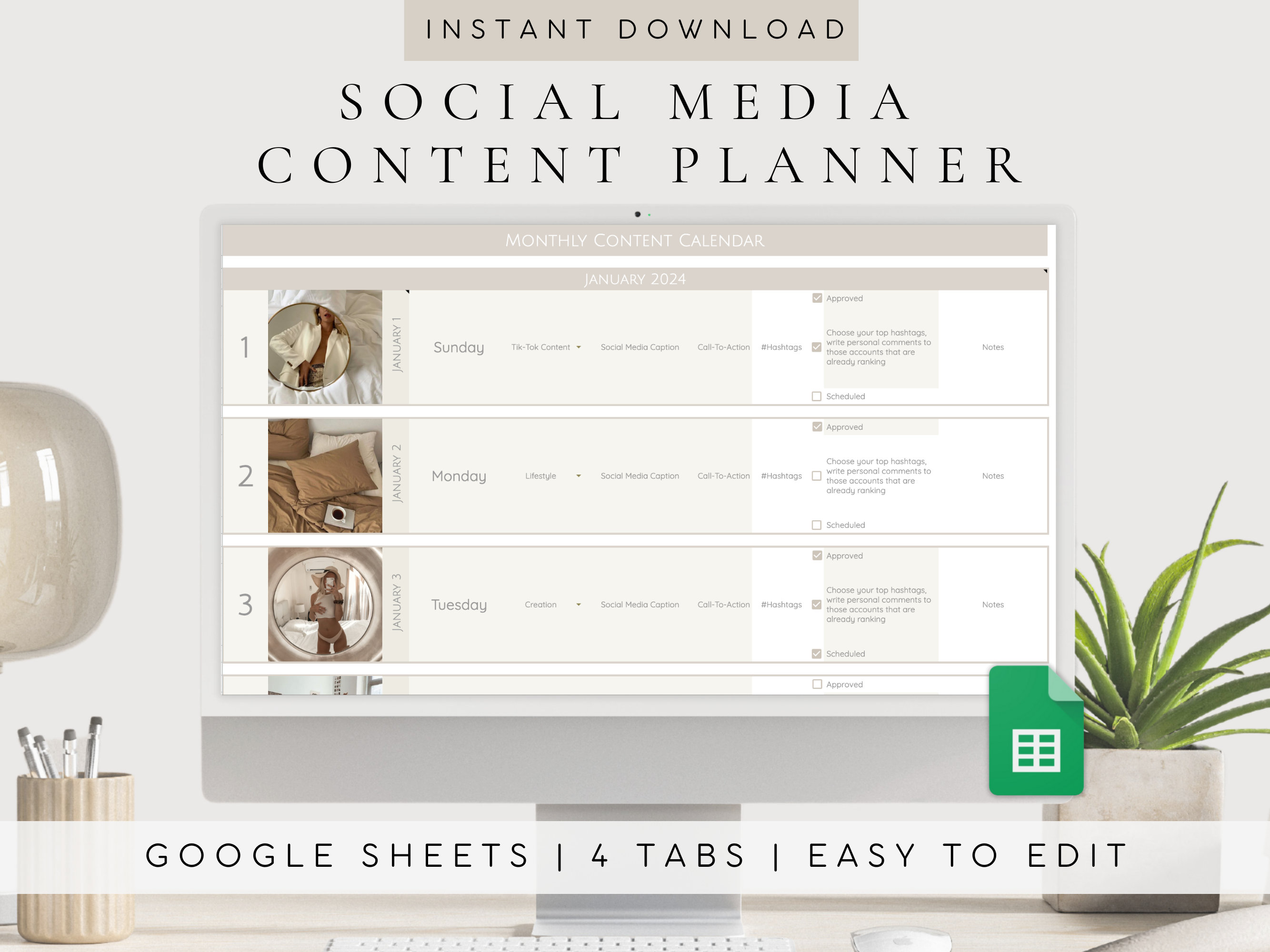 Social Media Content Calendar | Content Planner Template Google Sheets | Monthly | Social Media Marketing Planner| Digital Planner 2025