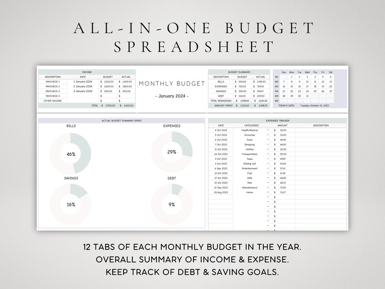 Budget Spreadsheet | Budget Spreadsheet Google Sheets | 24 Tab All-in ...