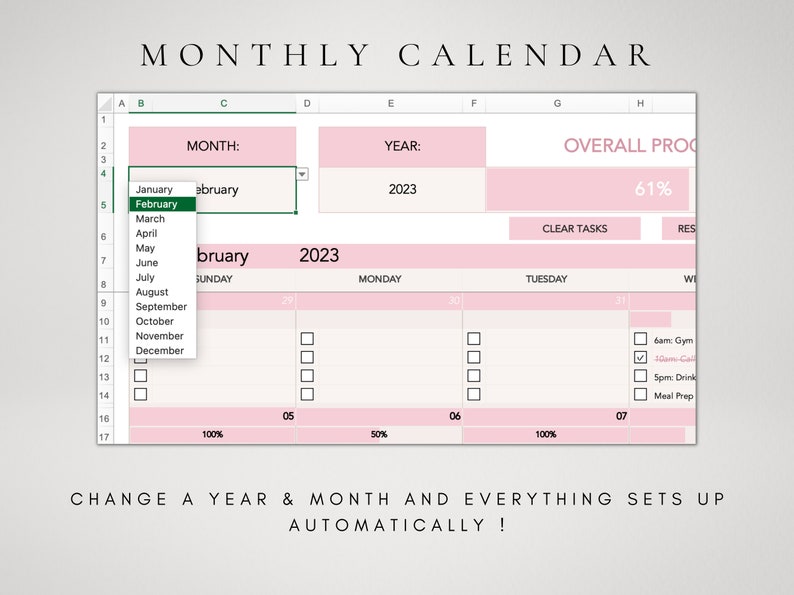 Editable Monthly Calendar Template, Task Tracker, To-do List (excel ...