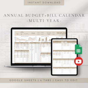 Annual & Monthly Budget Planner | Google Sheet Spreadsheet | Personal Finance |Expenses, Bills, Savings, Debt Tracker |Digital Bill Calendar
