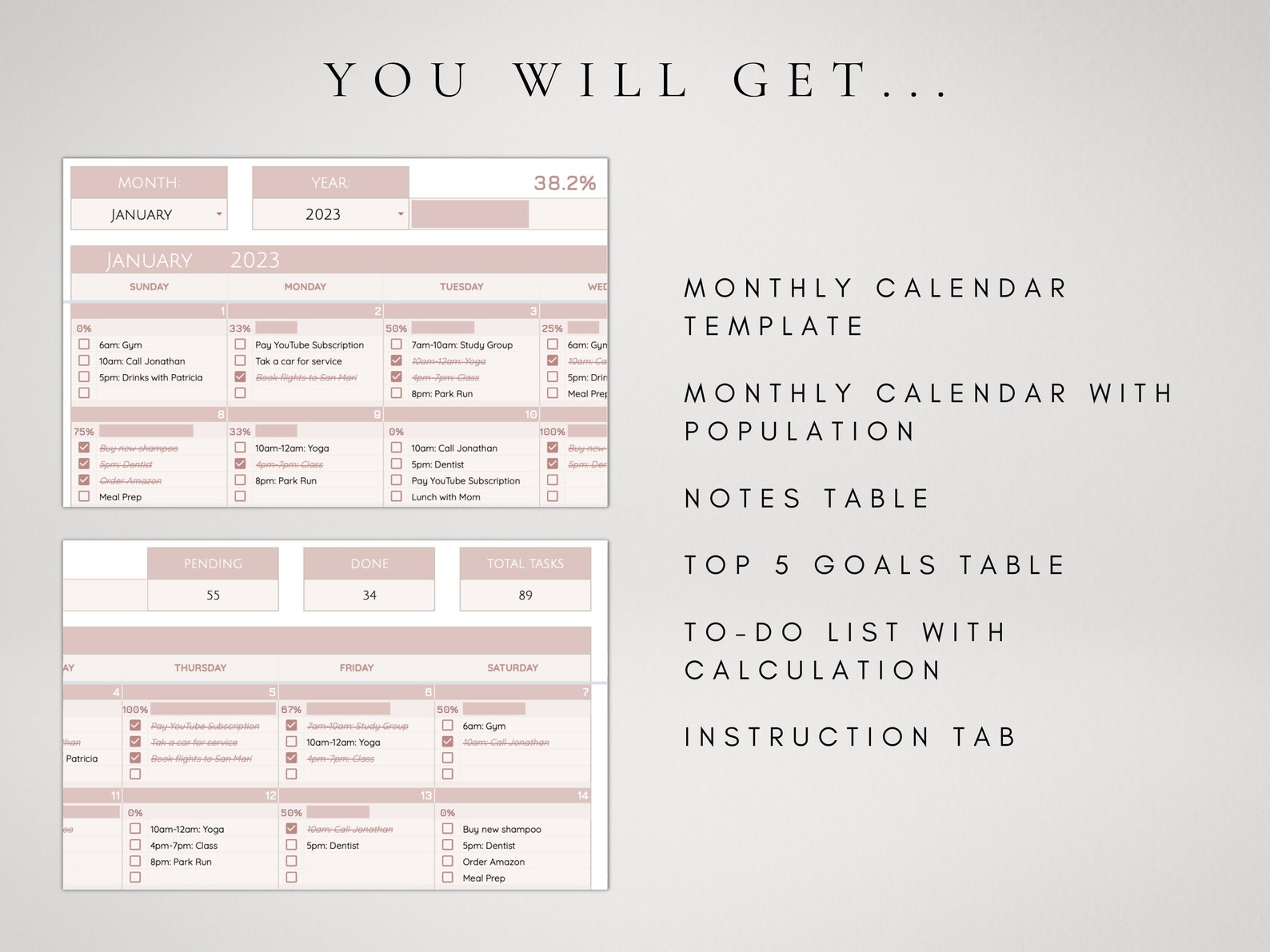 Digital Monthly Calendar 2023 Task Tracker Google Sheets - Etsy