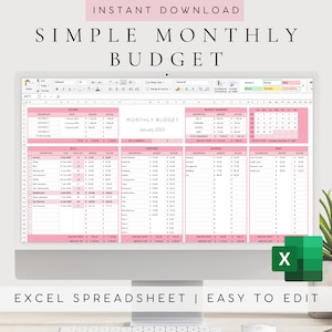 Excel Monthly Budget Spreadsheet | Financial Planner Worksheet | Budget Template Excel| Digital Budget Tracker Sheet| Pink Finance Dashboard