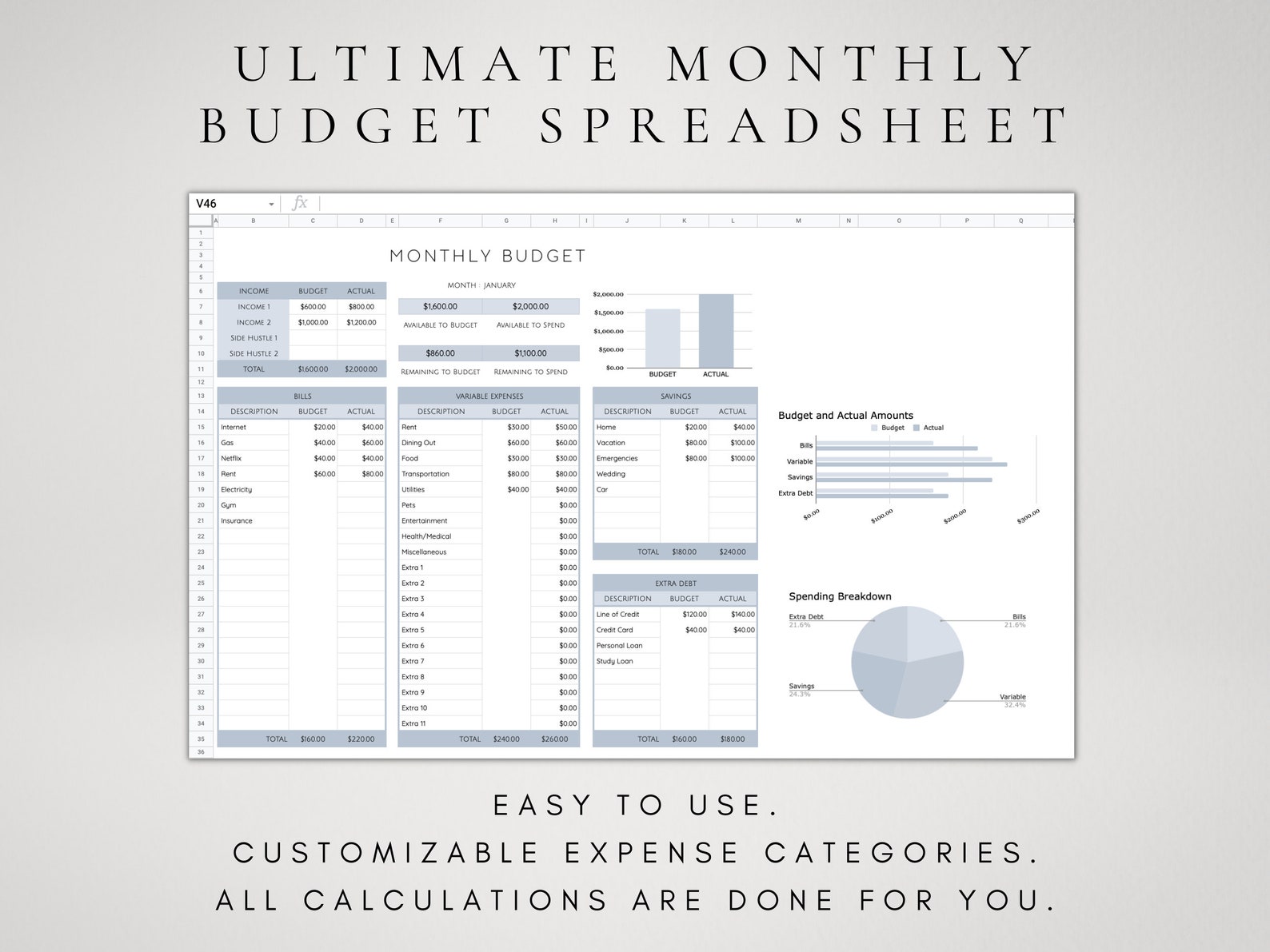 Financial Planner Spreadsheet Ultimate Monthly Budget Google Etsy