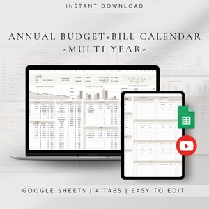 Annual Budget Spreadsheet for Google Sheets | Monthly Budget | Budget Tracker | Personal Budget | Budget Template | Yearly Budget Template