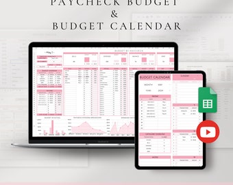 Budget Spreadsheet | Paycheck Budget Calendar Google Sheets | Biweekly Finance Savings Tracker