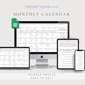 Monthly Calendar Spreadsheet Template Google Sheets | Task Tracker | Daily Calendar | Digital Calendar 2026 | To-Do List | Goal Tracker image 1